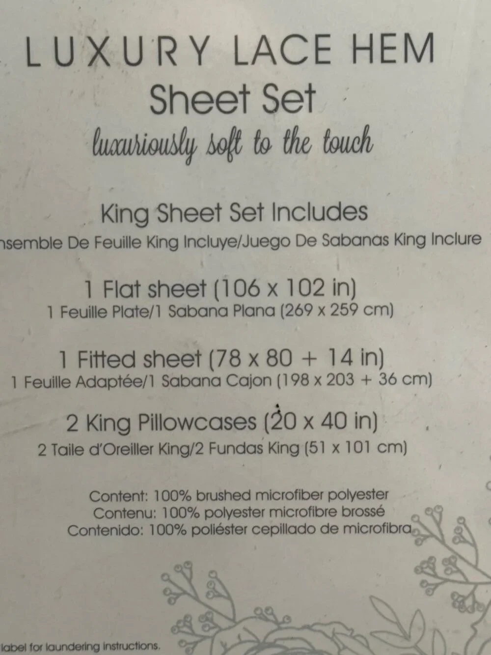Amprapur Overseas Sanctuary NEW King 4 Piece Luxury Lace Hem Sheet Set White